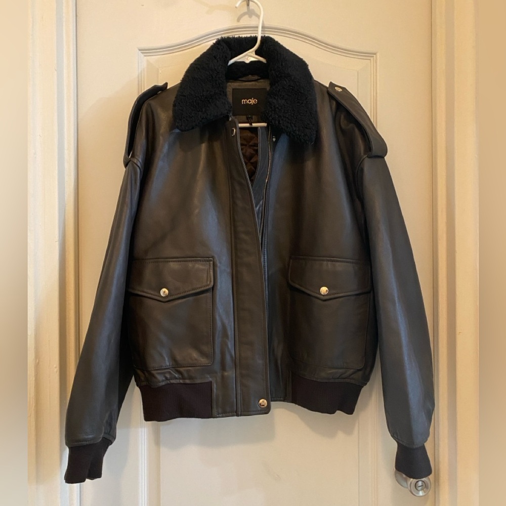 EUC Maje Blastiya oversized leather bomber jacket size 0